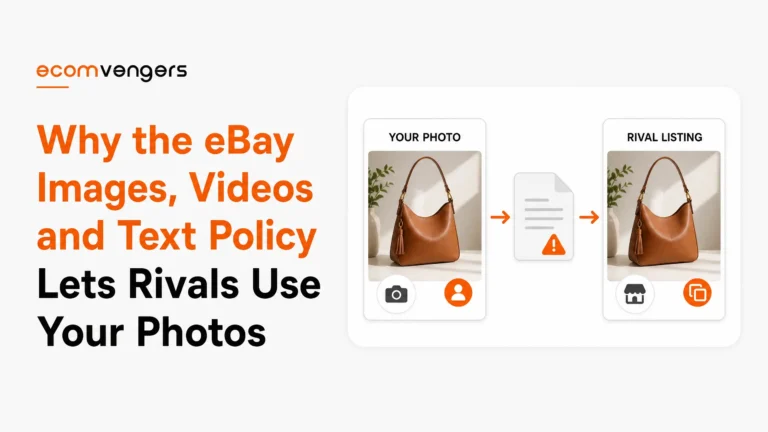 eBay images videos and text policy shown passing a seller photograph of a handbag straight into an identical rival listing