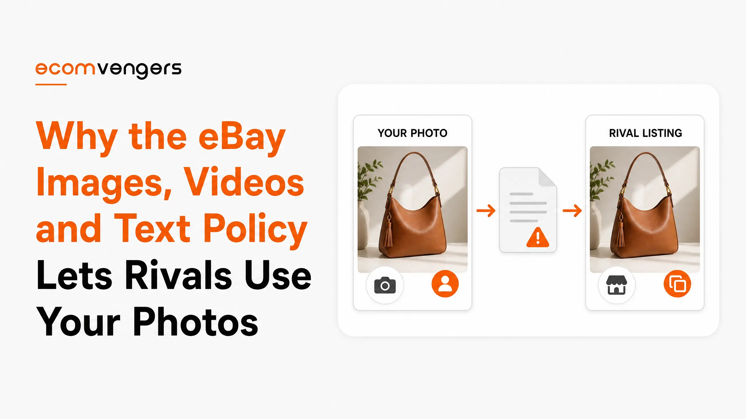 eBay images videos and text policy shown passing a seller photograph of a handbag straight into an identical rival listing